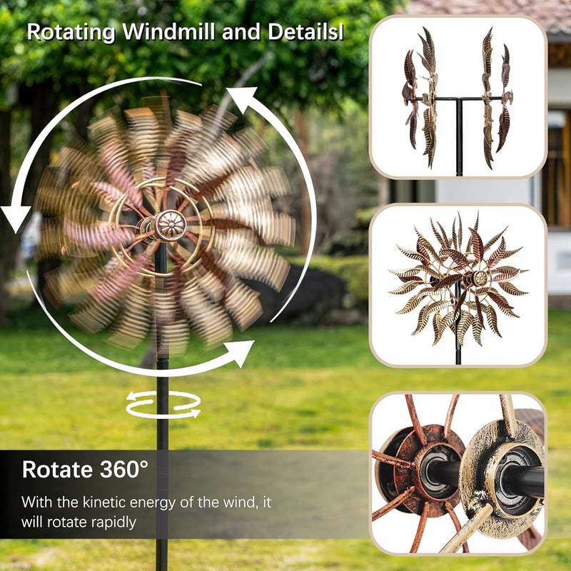 Senflame Large Outdoor Metal Wind Spinner,Two-Way Wind Sculptures,360 Degrees Kinetic Wind Spinners Yard Art Decor for Patio, Lawn & Garden 63 * 13.4 Inches - Image 2